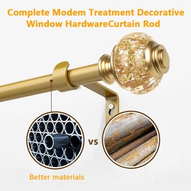 Curtain Rods for Windows,1 Inch Adjustable Window Curtain Rod, Curtain Rod Set with Luxury Crystal Translucent Finials for Bedroom, Living Room (Gold, 28-52in)