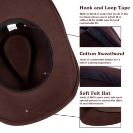 MIX BROWN Western Cowboy Hat for Men & Women 100% Wool Wide Brim Cowgirl Hats Outback Panama Rancher Felt Hat Black Brown