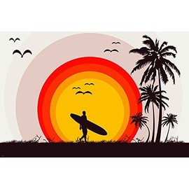 HSE Surfer Tropical Beach Vintage Art Poster Palm Trees SURF Board Birds 24X36