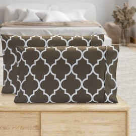 Valerian Trellis Printed Pillowcases 2-Piece Set Egyptian Quality 1500 Thread Count Timeless Classic Designs Soft and Smooth Weave, Wrinkle Resistant, Trellis King Pillowcase, Gray