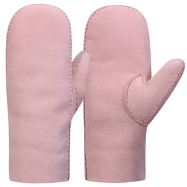 Harssidanzar KL026EU Women's Winter Mittens, Warm Genuine Suede Lambskin Shearling Mittens Leather Gloves, pink