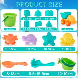 16 Stück Strand Sandspielzeug Set，Sea Life Sandmodell Strandspielzeug，Strand Sandspielzeug mit Strandbuggy，Eimer，Gießkanne，Harke，Kleiner Spaten für Kinder Jungen Mädchen