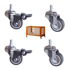 BMZXCH Pack of 4 M8 Furniture Castors, Small Castors for Furniture, Castors Furniture Castors, Rubber Castors, 2 with Brakes + 2 Without Brakes, 360° Rotatable for Furniture, Indoor and Outdoor Use