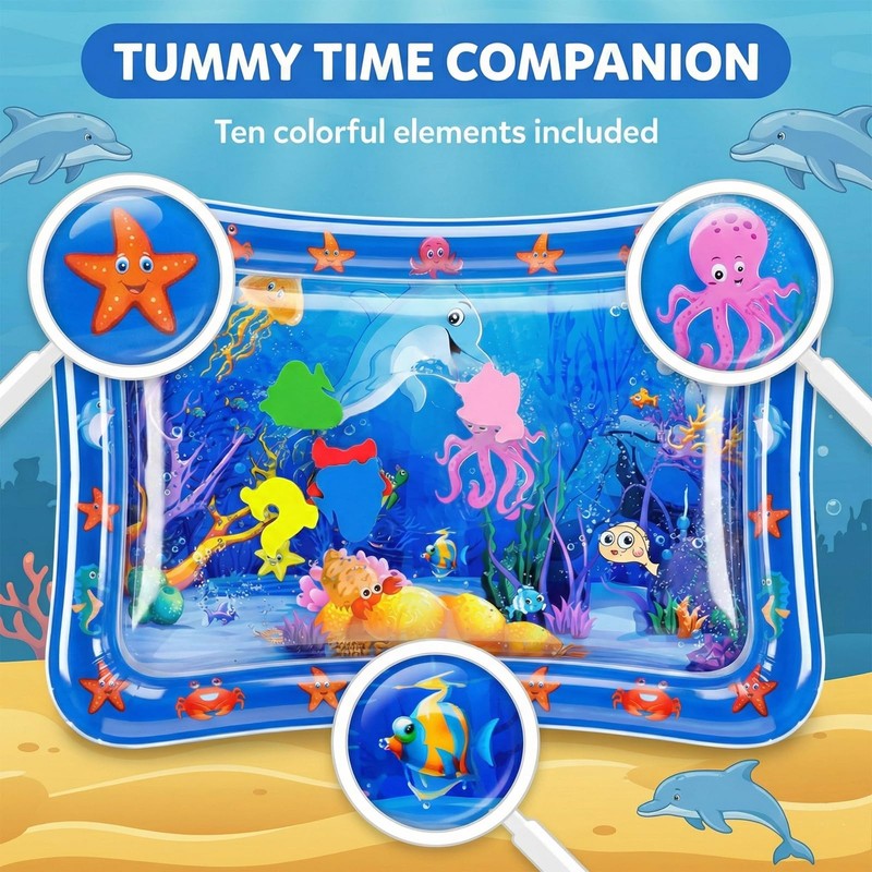 Water Mat Tummy Time Water Play Mat, Dolphin Inflatable Sensory