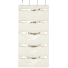 VERONLY Weekly Hanging Closet Organizer for Kids,Day of Week Kids Clothes Organizer,School Clothing Storage Monday to Friday Hanging Closet Organizer Shelves for Bedroom,Bathroom,Dorm (Beige)