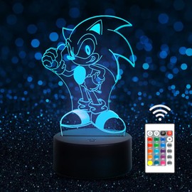 Suonic Night Light, 3D Night Light Bedroom Decoration, Adjustable 16 Colors with Remote Control, Smart Touch Button, Anime Bedside Light for Birthday Christmas Gifts