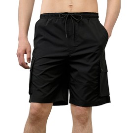 Southpole Men's Quick Dry Water Resistant Cargo Shorts, Inseam 9", Black