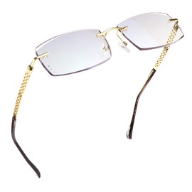 LifeArt Blue Light Blocking Glasses, Computer Reading Glasses, Anti Blue Rays, Reduce Eyestrain, Rimless Frame Tinted Lens with Diamond, Stylish for Men and Women (+3.00 Magnification)