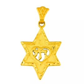 Unbranded 14K Yellow Gold Star of David Chai Pendant Necklace