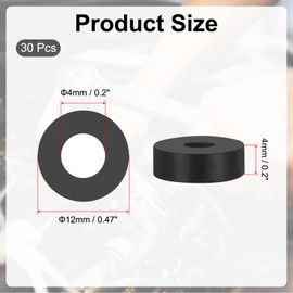 PATIKIL Pack of 30 Rubber Washers with Hole, ID 4 mm OD 12 mm High 4 mm Rubber Seal Round, Sound Dampening Rubber Rings Flat Seal for Car Sector, Motorcycle Mounting