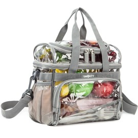 J.CARP Clear Lunch Tote Heavy Duty Stadium Bag Approved Durable Crossbody for Sports Events Concerts Work College (Medium 12 x 6 x 12in, Grey)