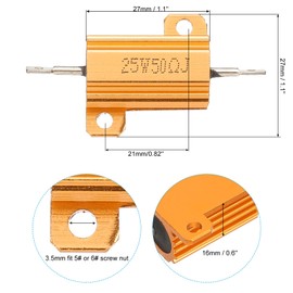 PATIKIL 25W 50 Ohm Aluminum Shell Resistor, 5 Pack Aluminum Housing Resistor Housed Case Wirewound Resistors Screw Tap Power Resistor 5% Tolerance, Golden