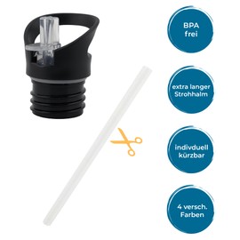 Salty Mind Replacement Lid/Drinking Attachment with Straw for Stainless Steel Drinking Bottle or Other Wide Mouth Drinking Bottle, Straw Lid/Straw Lid with Opening Diameter 45 mm (Black)
