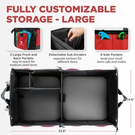 TRUNKCRATEPRO Red Car Accessories Trunk Organizer for Car, SUV Premium Multi Compartments Collapsible Portable Car Organizer for Women W 2 Adjustable straps, non-skid bottom (Large Capacity)