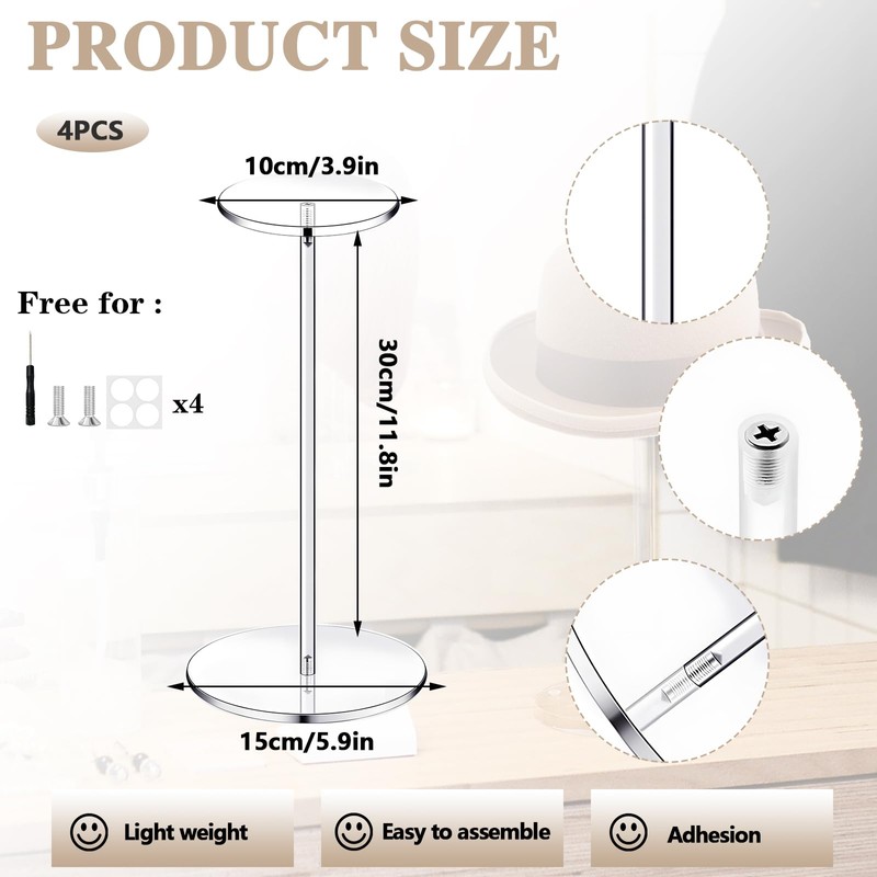 Lucxhcky 4 Sets Acrylic Hat Stands, Acrylic Hat Organizer for