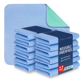 Hearth & Harbor Incontinence Bed Pads Washable Waterproof 34”x36”, Washable Pee Pads for Adults, Elderly, Kids & Pets, Heavy Absorbency Pads for Beds for Incontinence Adults 12 Pack Reusable Underpads
