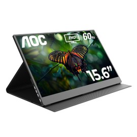 AOC 16T20 Portable Monitor 15.6 Inch FHD 1920x1080, IPS Panel Computer Display, Speakers, USB Type C x2, Mini HDMI x1, Premium Smart Cover, Gaming Console Compatible