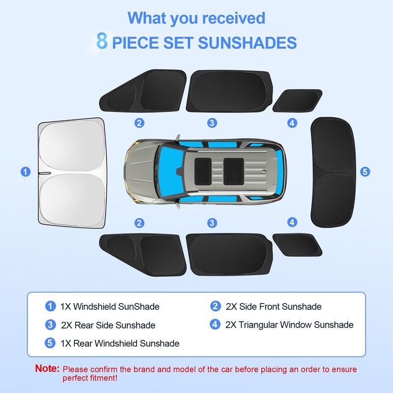 SHINELINERS 8pcs Car Window Shades for Kia Carnival 2022-2025 Accessories,Windshield