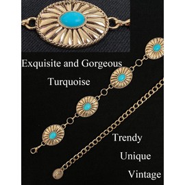BEMYLV Turquoise Concho Belts for Women Western Gold Cowgirl Metal Belt Boho Waist Chains Dresses Jeans