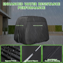Premium 6 Passenger Golf Cart Cover for Yamaha EZGO Club Car - Heavy-Duty Waterproof Cover with Extended Zippers, Reflective Strips & Front Label