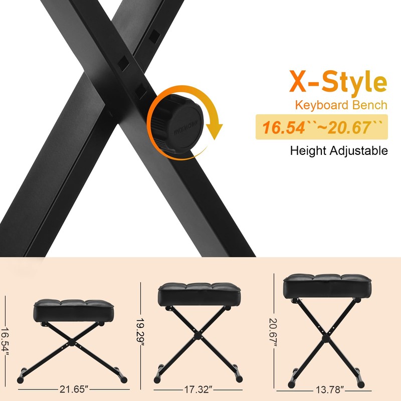 Keyboard Bench Adjustable Piano Stool - Extra Comfortable Piano Bench