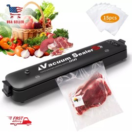 kuled Vacuum Sealer Machine for Food Preservation with 15 Pcs Saver Bags,14.5x3x1.