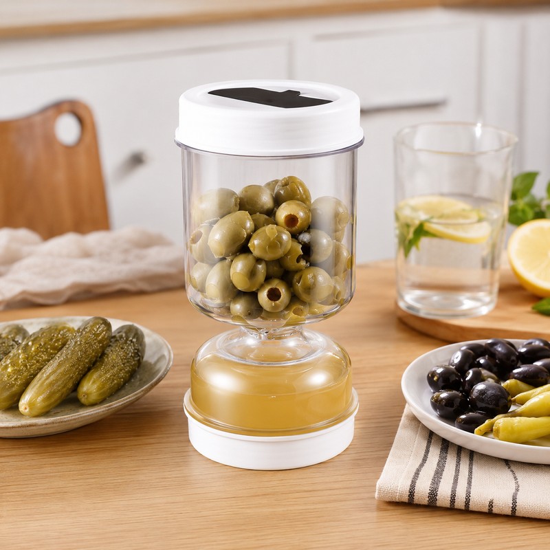 Pickle Strainer Jar for Easy Serving – 34 oz Flip-to-Separate