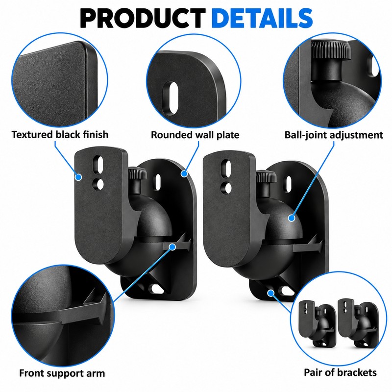2PCS Adjustable Speaker Wall Mount Brackets with Swivel & Tilt