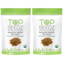 Top Seedz Certified Organic Gluten Free Vegan Sea Salt Roasted Seeds | 2-Pack | 6 Ounces | Made of Shelled Sunflower Seeds, Pumpkin Seeds, Sea Salt, and Extra Virgin Olive Oil