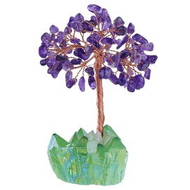 mookaitedecor Amethyst Crystal Tree, Quartz Cluster Green Titanium Crystals Base Bonsai Money Tree for Wealth and Luck