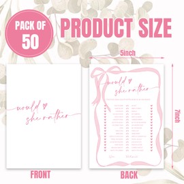 JarThenaAMCS 50 Sheets Pink Bow Bridal Shower Game Cards Double Sided Party Game Activity Cards For Would She Rather Coquette Bachelorette Wedding Party Games Supplies