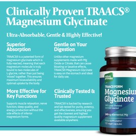 Nature Provides Magnesium Glycinate TRAACS (Bisglycinate) 240mg - 120 Vegan Capsules, 100% Pure, No Fillers/Buffers, Chelated, Highly Bioavailable, Muscle & Sleep Support, Stress Relief, UK Made by Nature Provides
