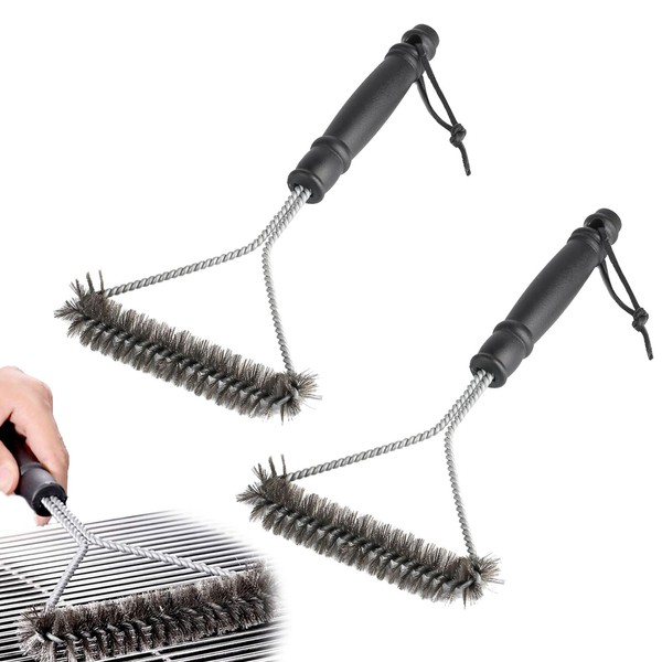 Set of 2 Grill Brushes for Cast Iron Grate, Stainless