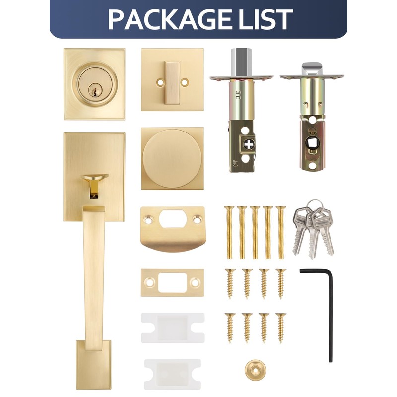 EHOMEWARE Front Door Handle with Deadbolt Set, 1 Pack Keyed