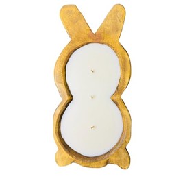 Easter Bunny Wooden Dough Bowl Candle Large Scented, 3 wick, 20 oz, Spring Colorful Gift for Home Decor (Rustic brown)