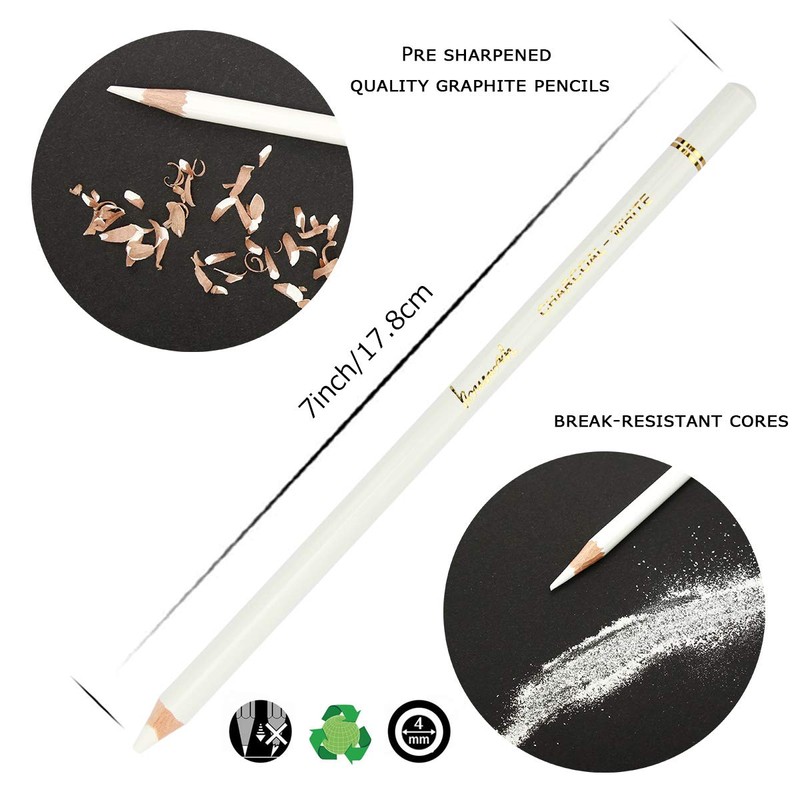 Brusarth Professional White Charcoal Pencils Set - 3 Pieces Sketch