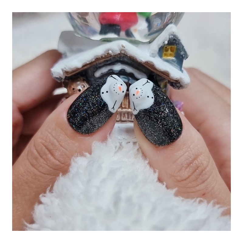 Snowman in the Night Sky Homemade Nail Tips - Medium
