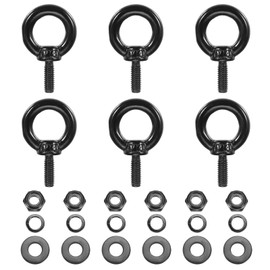 PATIKIL M4x12mm Lifting Shoulder Eye Bolt, 6Pcs 304 Stainless Steel Lifting Ring Threaded Eyebolt with Hex Lock Nut/Lock Washer/Flat Washer for Hanging Hammocks Articles, Black