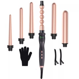 Bestope 6 in 1 Curling Iron Wand Set Curling Wand 0.5''-1.25'' Hair Curler Barre