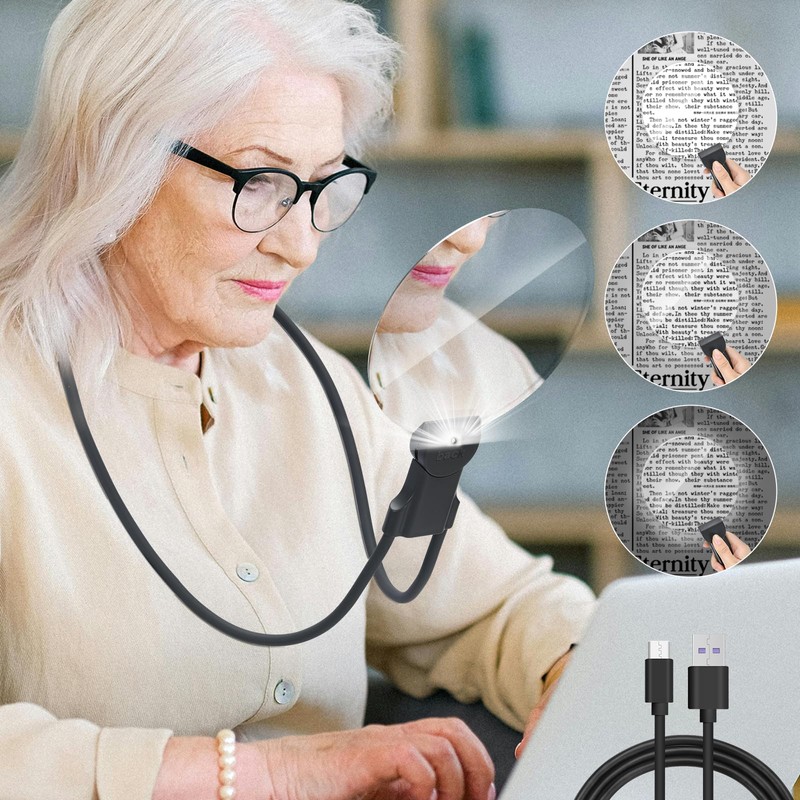 Cicano Hands-Free Magnifying Glass with Light, 6.3 Inch 5X Rechargeable