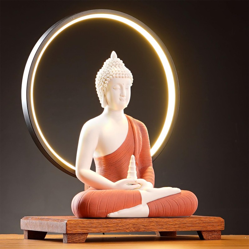 QINLANG 12 inch Red Buddha Statue and 15.74 inch LED