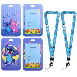 Pack of 2 Lanyard with ID Holder, Card Sleeves Lanyard with Transparent ID Card Holder and Key Ring, Children's Lanyard with Badge for Case, Student ID, Mobile Phones, Blue Card Case