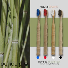 Natural Bamboo Toothbrushes (4 Pack) - Eco Friendly Gifts - Medium Soft BPA Free Anti-Bacterial Charcoal Infused Tapered Bristles - Teeth whitening - Biodegradable Ergonomic Wooden Handle