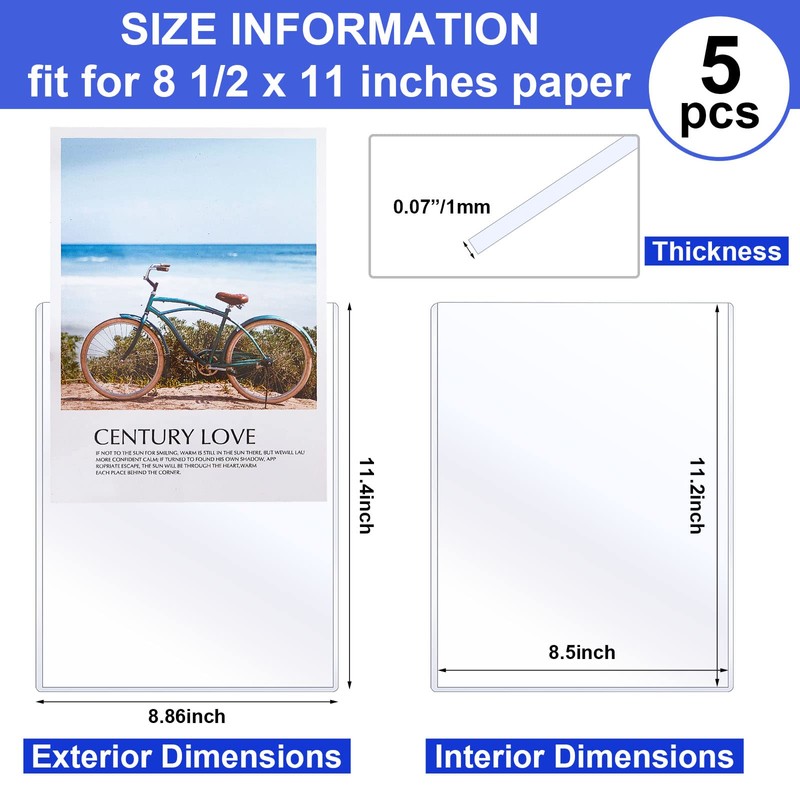 Teling 5 Pcs 8 1/2" x 11" Rigid Print Protectors