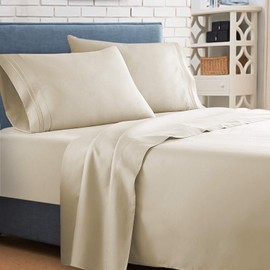 Clara Clark Superior Bed Sheet Set - Double Brushed Microfiber 4-Piece Bed Set - Deep Pocket Fitted Sheet - Cal-King - Beige Cream