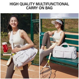 Hanke Carry On Luggage Gym Bag for Women with Compartment Multifunctional Carry On Duffel Bag for Travel Lightweight Sports Bag Workout bag with Detachable Pocket,Dune Gray