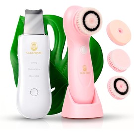 CLEOSKIN Kit Espátula peelong ultrasónico y cepillo de limpieza facial, Extractor de puntos negros y espinillas, limpiador de poros