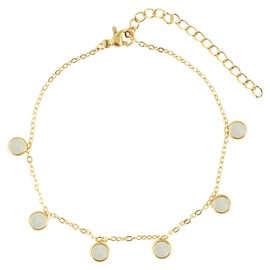 Akzent Fußkette Damen Edelstahl 19+5 cm verstellbar – Fußkettchen „Dar“ mit 6 Perlmutt-Anhängern, Ankerkette, silber- oder goldfarben