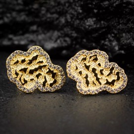 Street Knitted Men’s 14k Gold Plated 925 Sterling Silver Nugget Cz Iced Stud Earrings