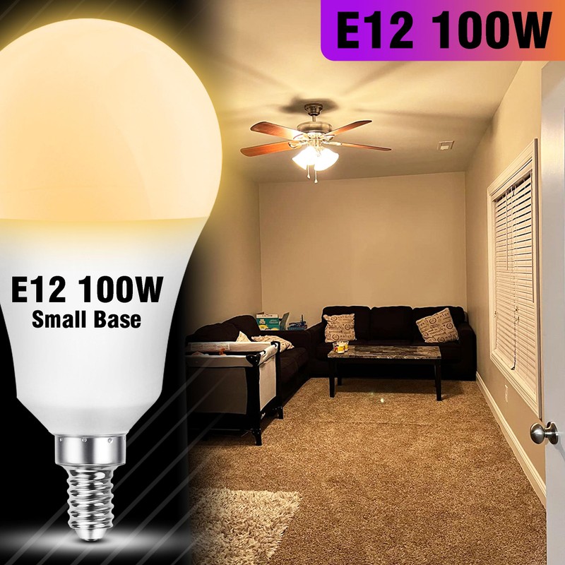 E12 A19 100W Equivalent LED Candelabra Light Bulbs 2700K Warm